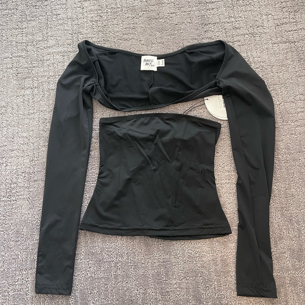 Princess Polly NWT - Black, Size 0, Strapless Crop Top Cover Up Sleeves